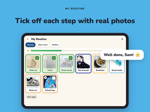 My Routine screen with real-photo steps